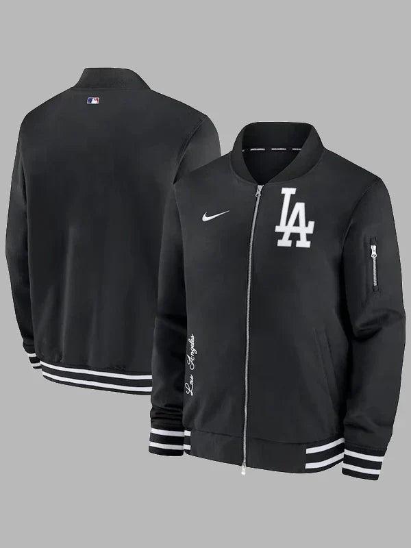 los angeles dodgers nike authentic collection full zip bomber jacket black