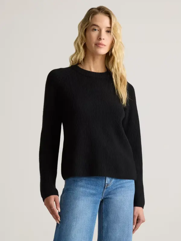 Quince Mongolian Cashmere Crewneck Sweater Black