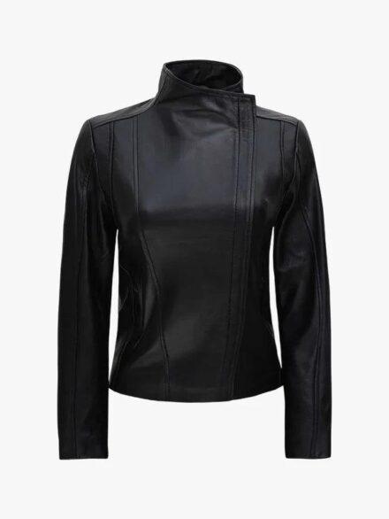 Arezzo Black Flap Closure Leather Cafe Racer Jacket