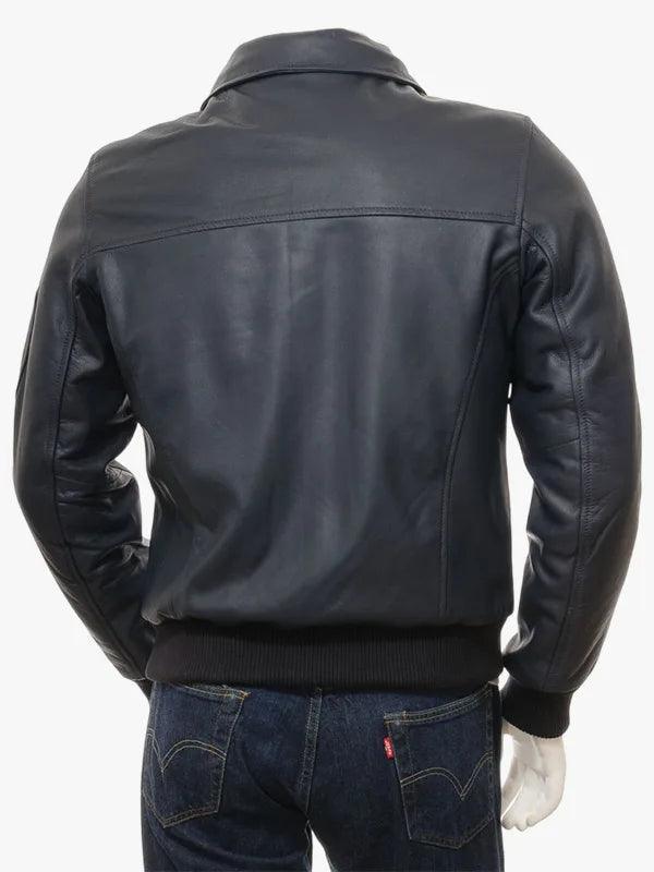 Blue Leather Flight Jacket for Men