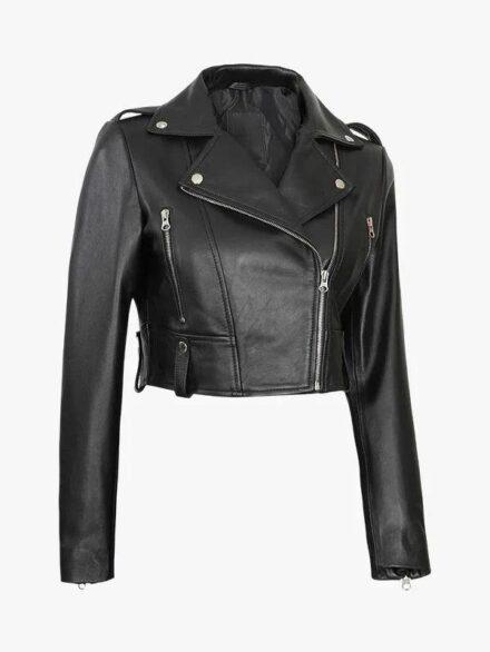 Colleen Cropped Leather Biker Jacket 