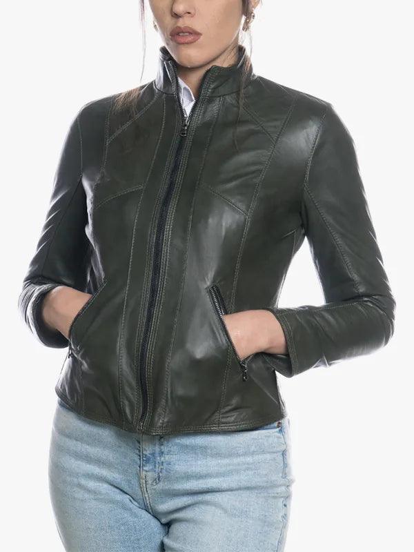 Vanessa Fitted Green Soft Leather Jacket - Image 6