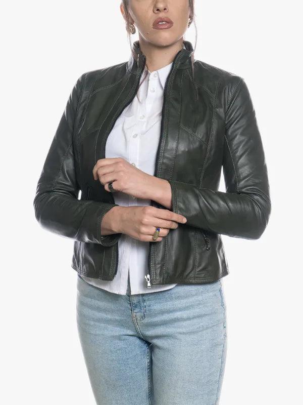 Vanessa Fitted Green Soft Leather Jacket - Image 2