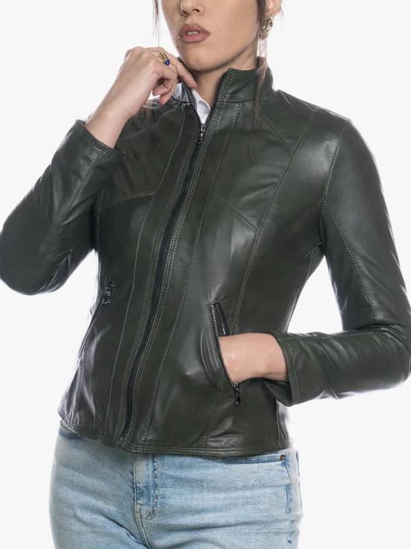 Vanessa Fitted Green Soft Leather Jacket - Image 3