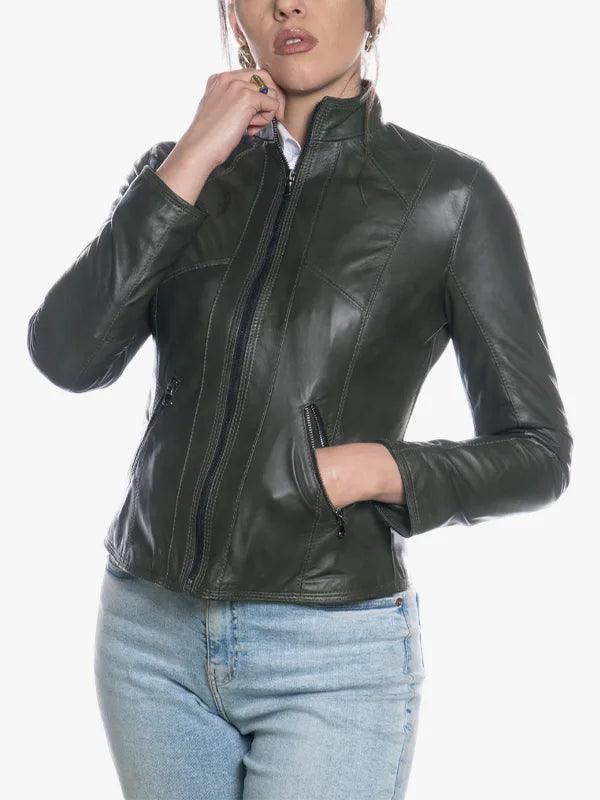 Vanessa Fitted Green Soft Leather Jacket - Image 4