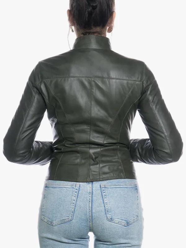 Vanessa Fitted Green Soft Leather Jacket - Image 7