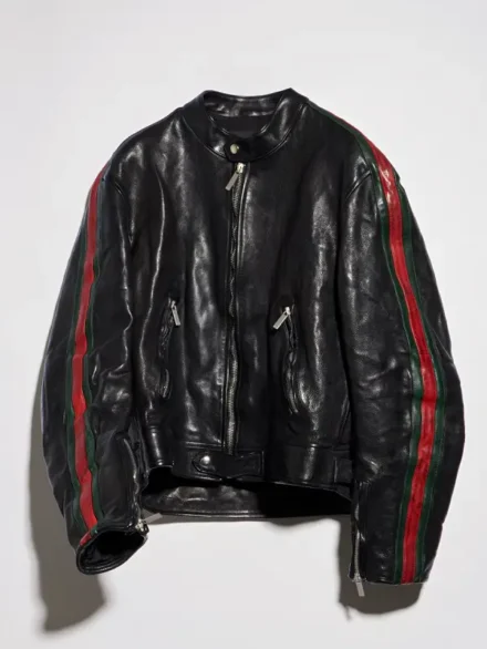 Gucci Buffalo leather biker jacket with Web