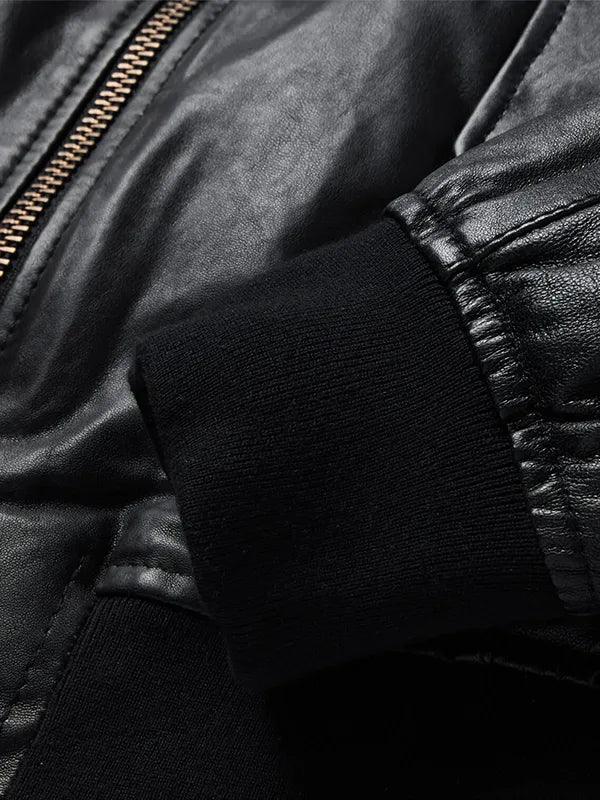 Men’s Black Leather Bomber Jacket with Fur Collar
