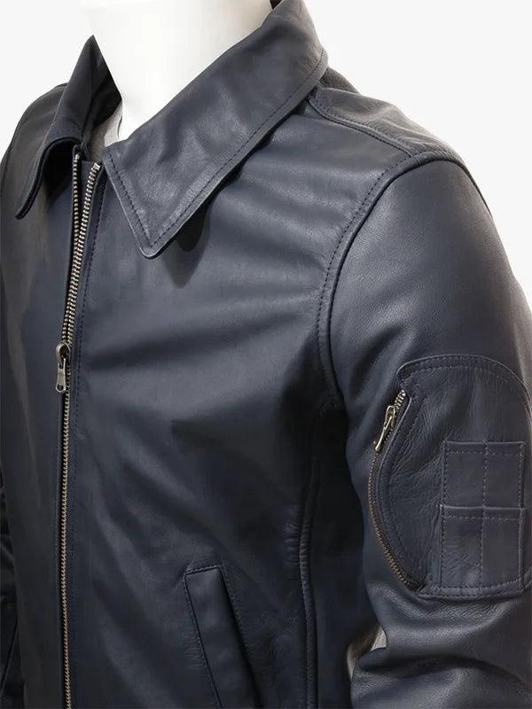 Men's Blue Bomber Leather Jacket