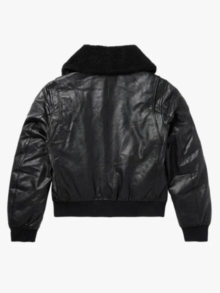 Men’s Shearling Collar Black Leather Bomber Jacket