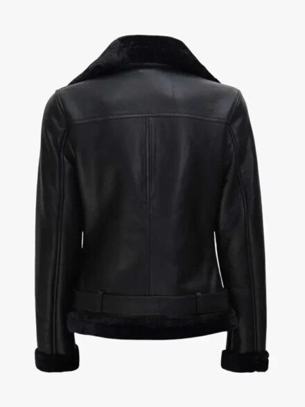 Shearling Black Leather Moto Jacket For Women’s
