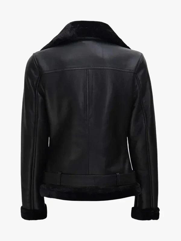 Shearling Black Leather Moto Jacket For Women’s