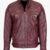 Stand Collar Real Lambskin Burgundy Leather Biker Jacket For Men's