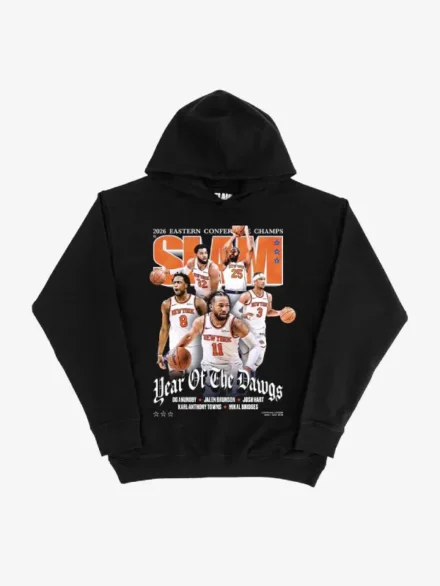 Unisex New York Knicks Starting Five SLAM Black 2026 NBA Eastern Conference Champions Cover Hoodie