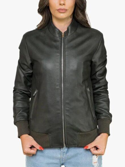 Vittoria Womens Green Bomber Zip-Up Jacket