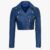 Women’s Blue Leather Cropped Biker Jacket