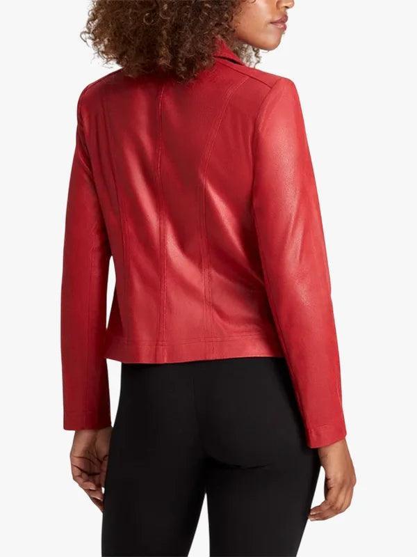 Women's Red Leather Biker Jacket