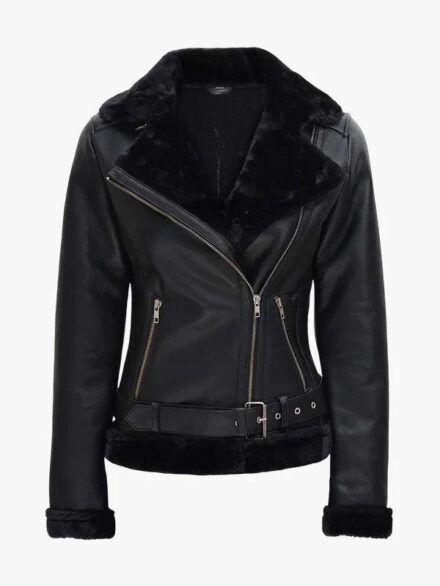 Women’s Shearling Black Leather Moto Jacket