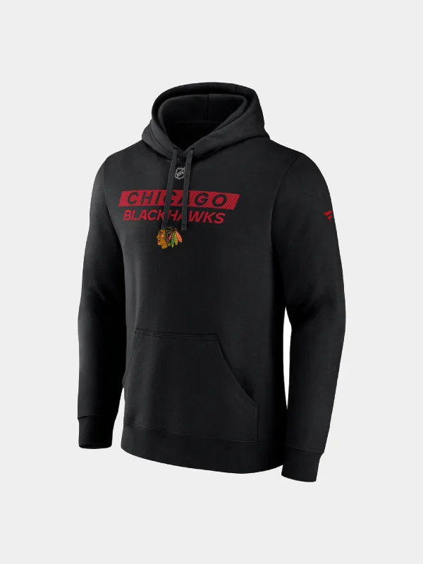 Men's Chicago Blackhawks Fanatics Black Authentic Pro Core Primary Fleece Pullover Hoodie