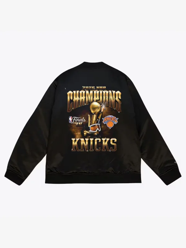New York Knicks Black 2026 NBA Finals Champions Satin Full-Snap Jacket