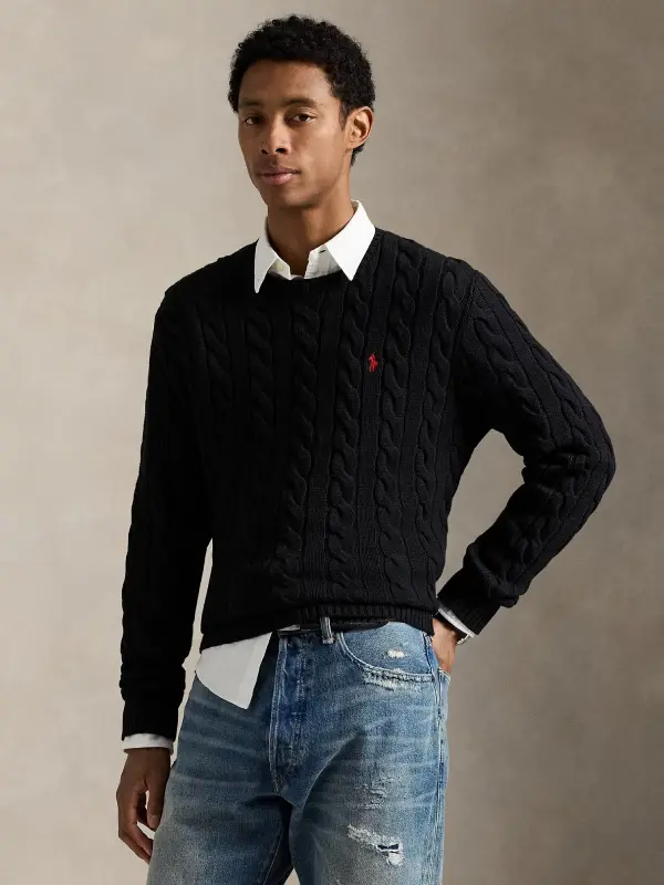 Polo Ralph Lauren Men's Cable-Knit Cotton Sweater Black
