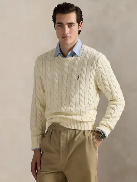 Polo Ralph Lauren Men's Cable-Knit Cotton Sweater White