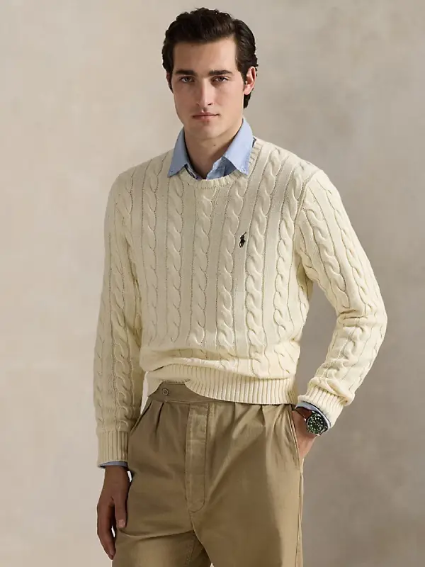 Polo Ralph Lauren Men's Cable-Knit Cotton Sweater White