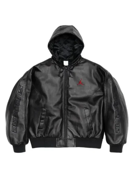 Supreme x Jordan Hooded Leather Jacket Black