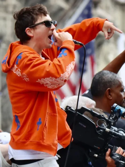 Timothée Chalamet Knicks Parade Orange Hoodie
