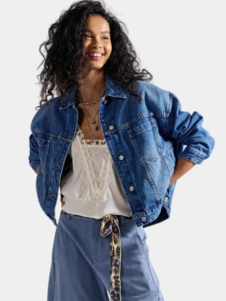 Free People Opal Swing Denim Jacket Blue