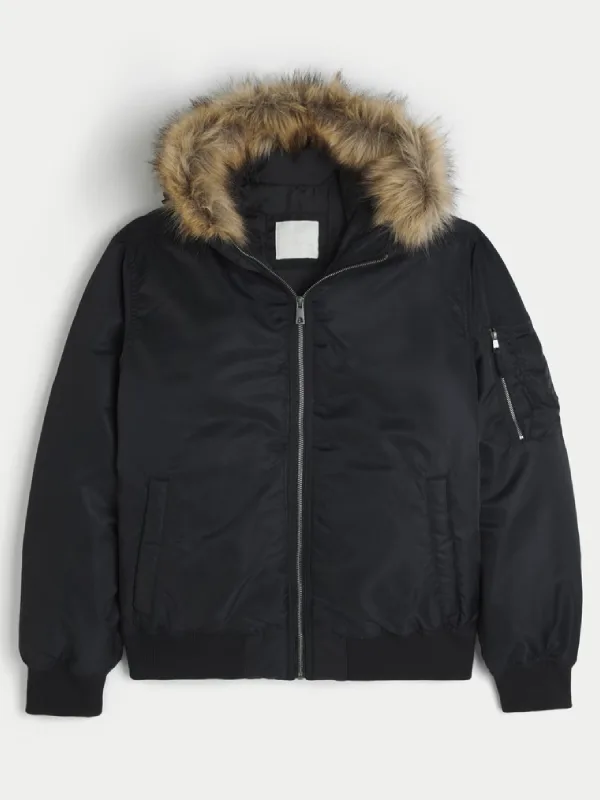 Hollister Black Hooded Bomber Jacket