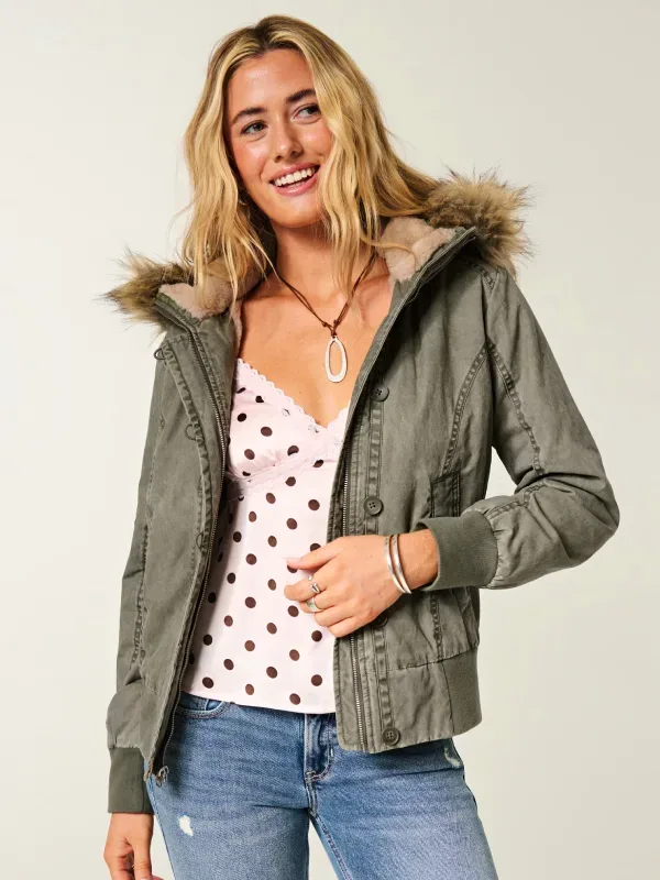 Hollister Faux Fur-Lined Bomber Jacket