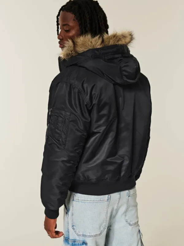 Hollister Faux Fur Satin Bomber Jacket