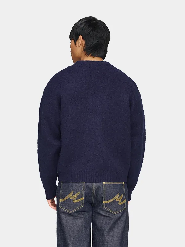 Mutimer Shaggy Mohair Knit Sweater Navy