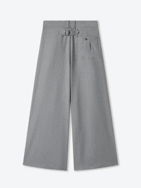 Shinzo Gyokudō Ash Grey Pleated Wool Trousers