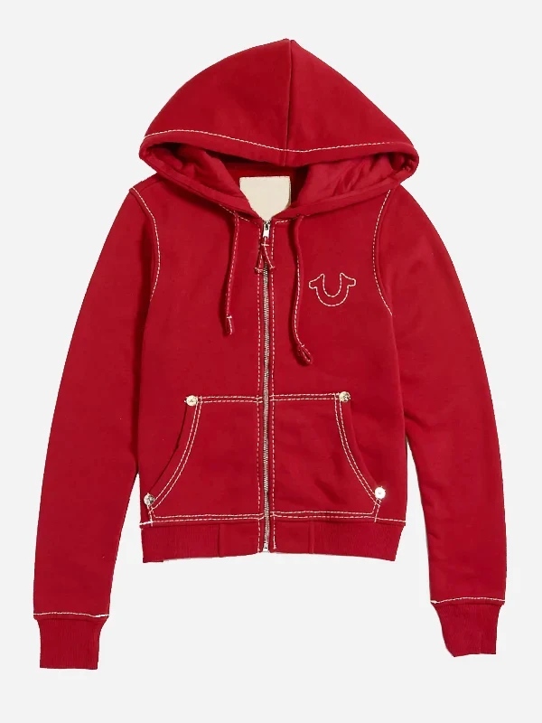 True Religion Big T Logo Red Zip Hoodie