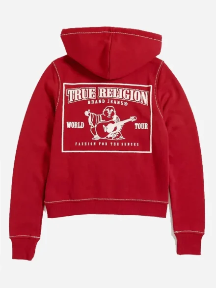 true religion red zip-up hoodie