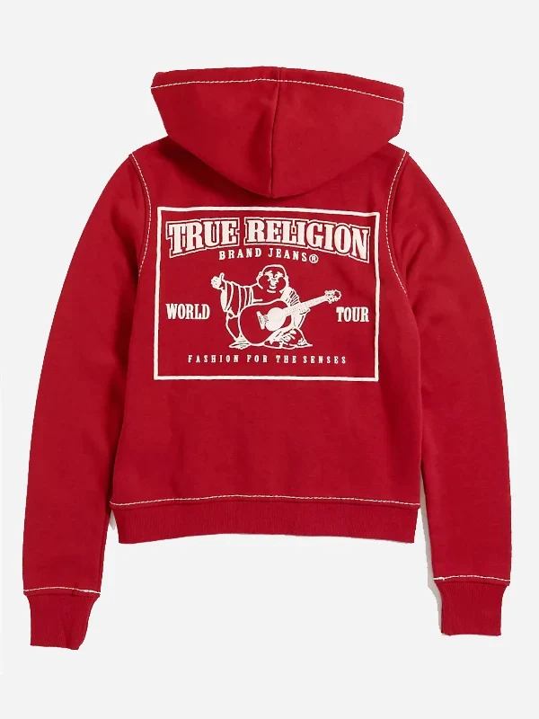 true religion red zip-up hoodie