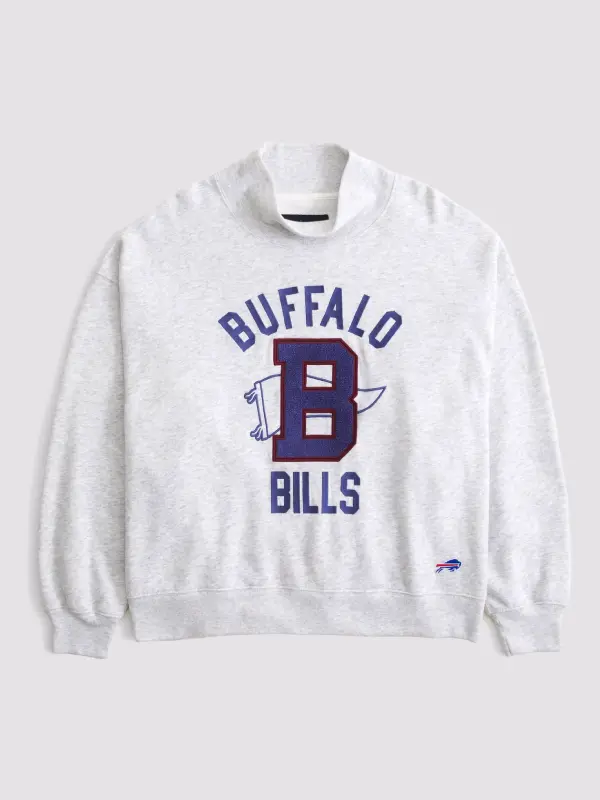 Abercrombie Buffalo Bills Oversized Sunday Funnel Neck Sweatshirt Grey
