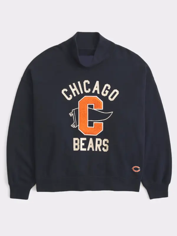 Abercrombie Chicago Bears Oversized Sunday Funnel Neck Sweatshirt Navy