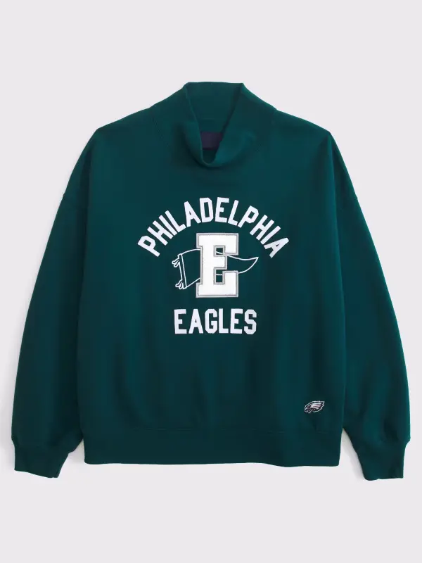 Abercrombie Philadelphia Eagles Oversized Sunday Funnel Neck Sweatshirt Green