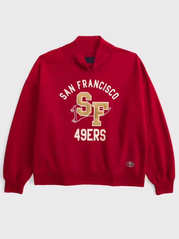 Abercrombie San Francisco 49ers Sunday Oversized Funnel Neck Sweatshirt Red