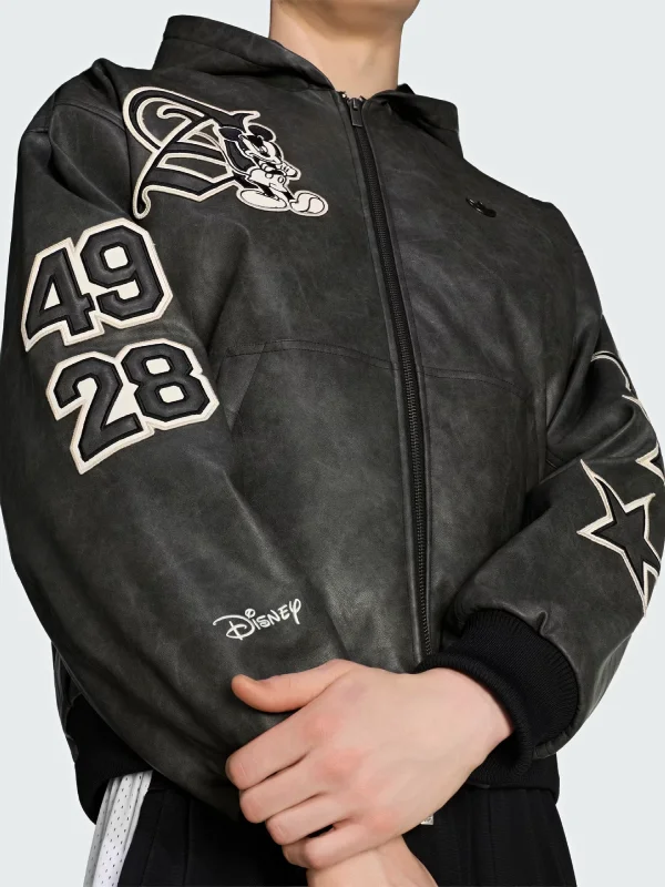 Adidas Disney Mickey Mouse Hooded Leather Jacket