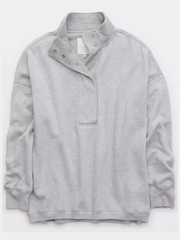 Aerie Getaway Quarter Snap Sweatshirt Grey