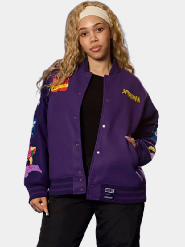 Cakeworthy Spiderman 90s Purple Varsity Jacket