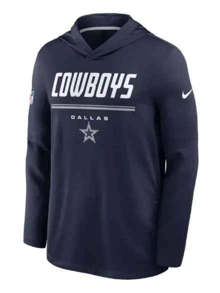 Dallas Cowboys Nike Sideline Game On Lightweight Long Sleeve Hooded Dri-FIT Top - Navy