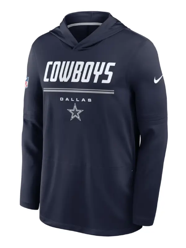 Dallas Cowboys Nike Sideline Game On Lightweight Long Sleeve Hooded Dri-FIT Top - Navy