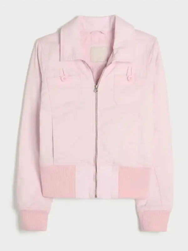 Hollister Twill Zip Up Jacket Pink