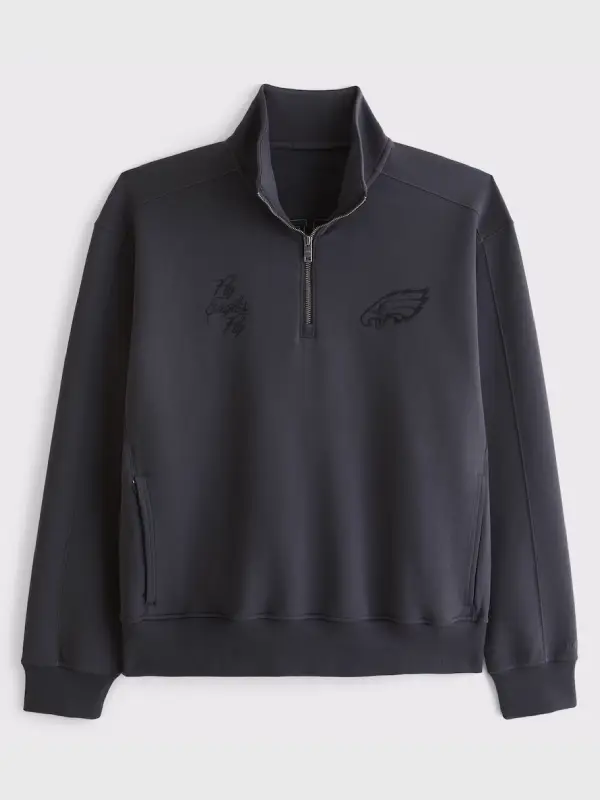 Men's Abercrombie & Fitch Black Philadelphia Eagles YPB neoKNIT MAX Half-Zip Top