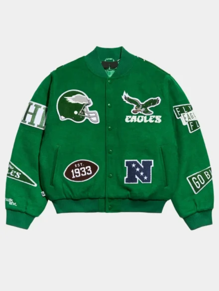 Men's Chalk Line Kelly Green Philadelphia Eagles Pennant Varsity Full-Snap Jacket